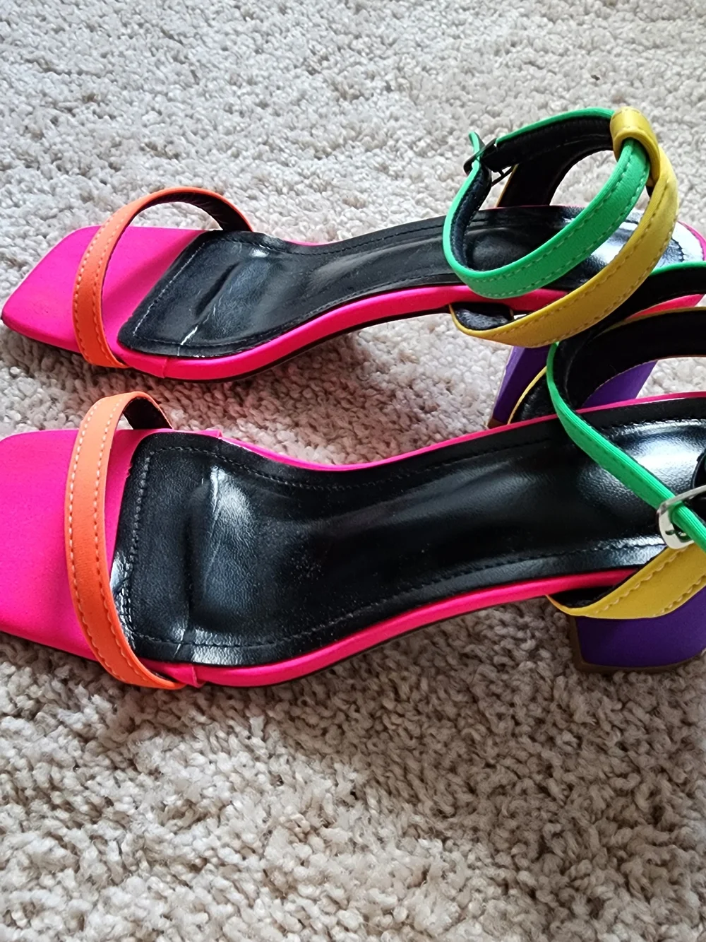 Women’s Neon Pink Multi-Color Block Heel Sandals